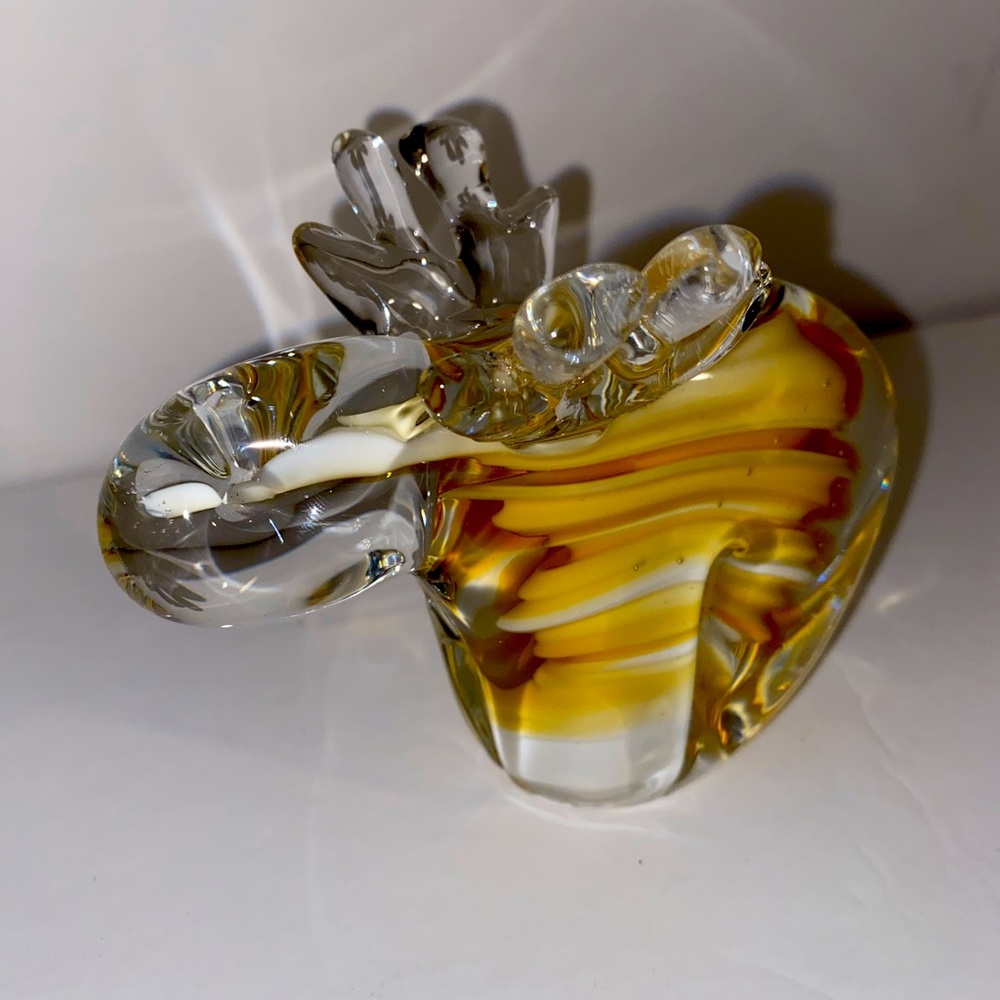 Hand blown Glass Moose swirls of golden tans & yellows white w/ clear on edges